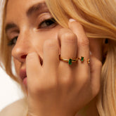 Anel Esmera Banhado em Ouro 18k