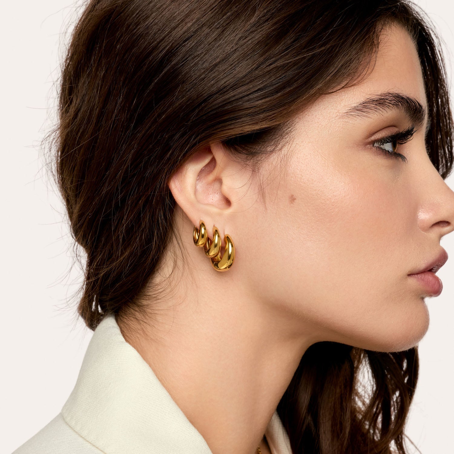 Trio de Brincos Londrinos Banhado em Ouro 18k