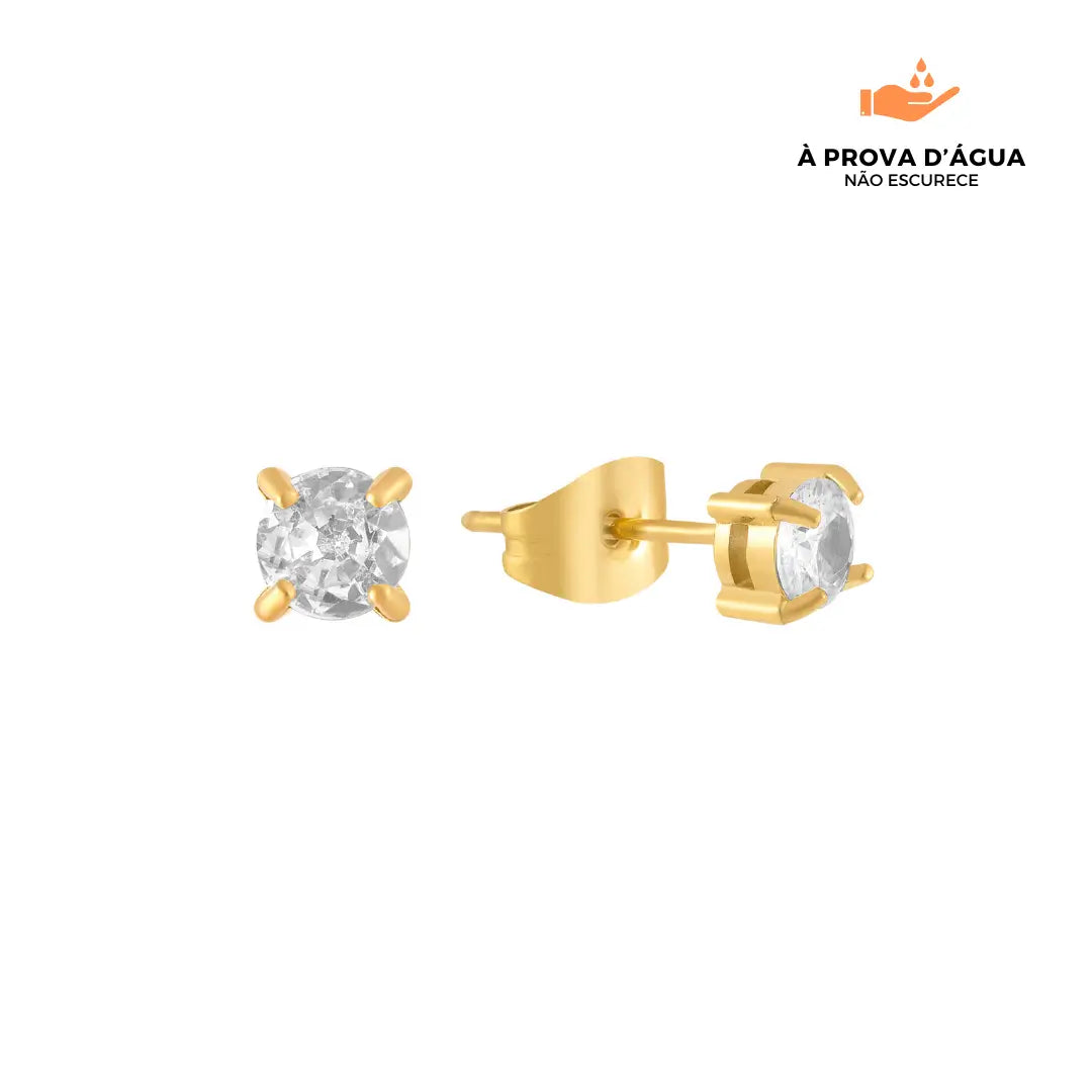 Brincos Solitário 3mm Banhados em Ouro 18k