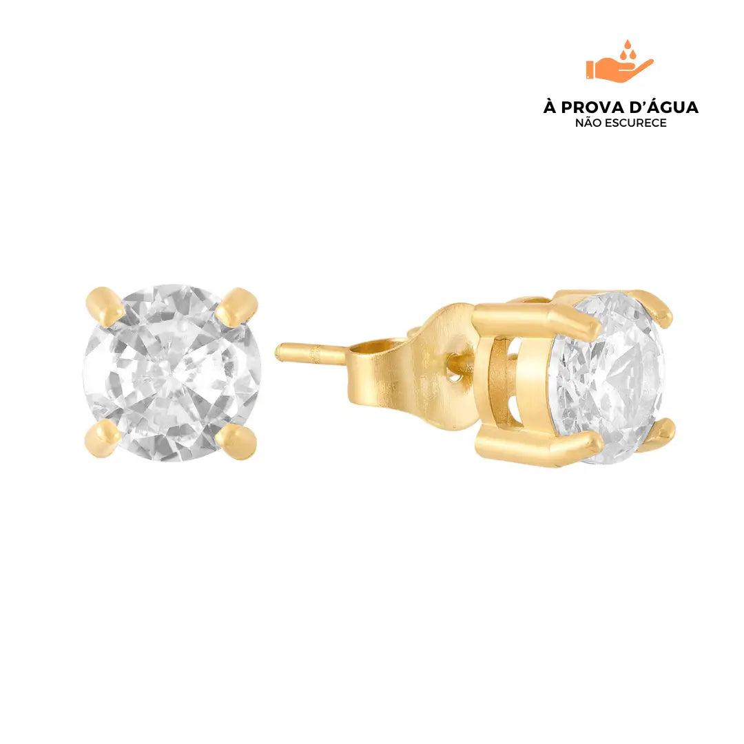 Brincos Solitário 5mm Banhados em Ouro 18k