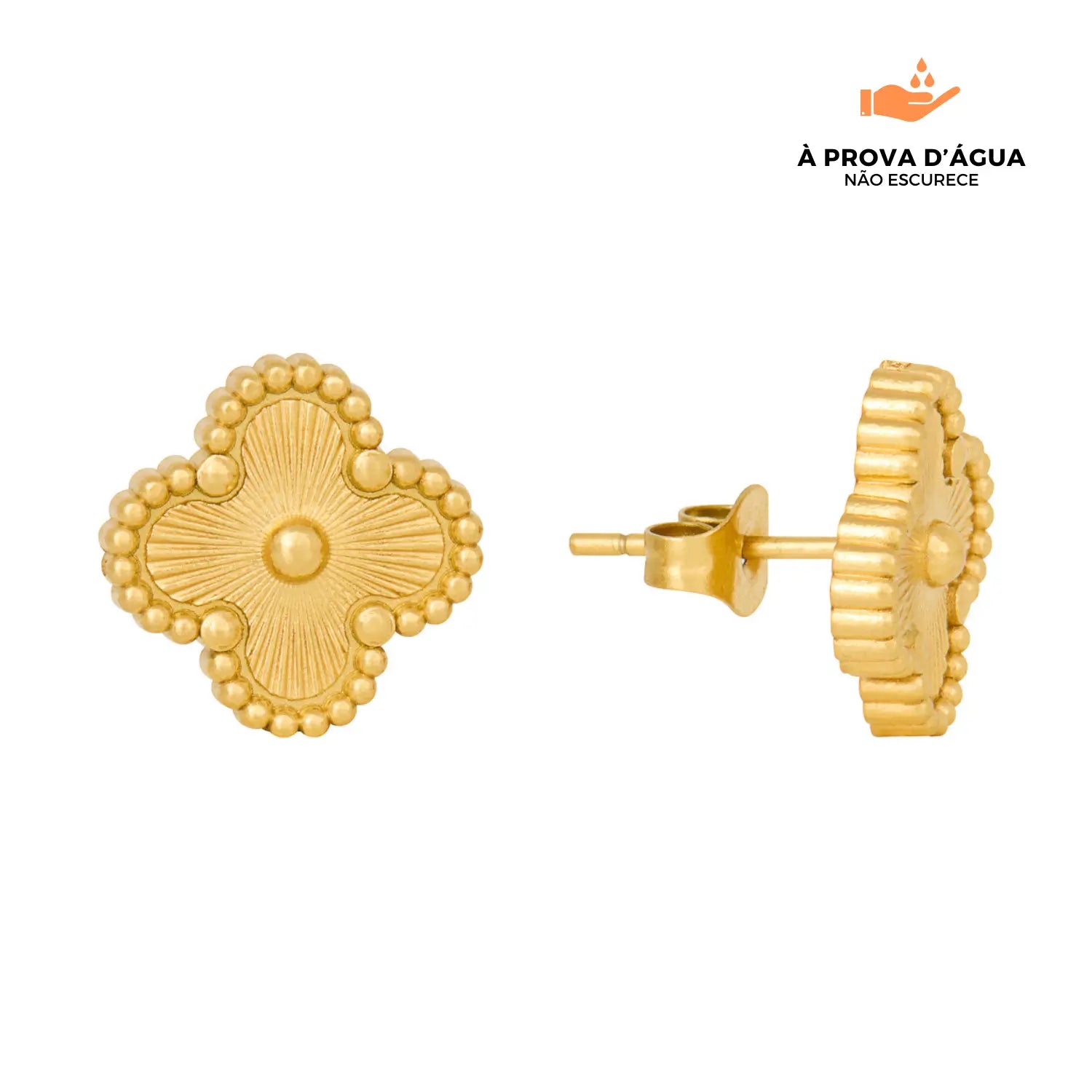 Brincos de Trevo Dourado Banhados em Ouro 18k