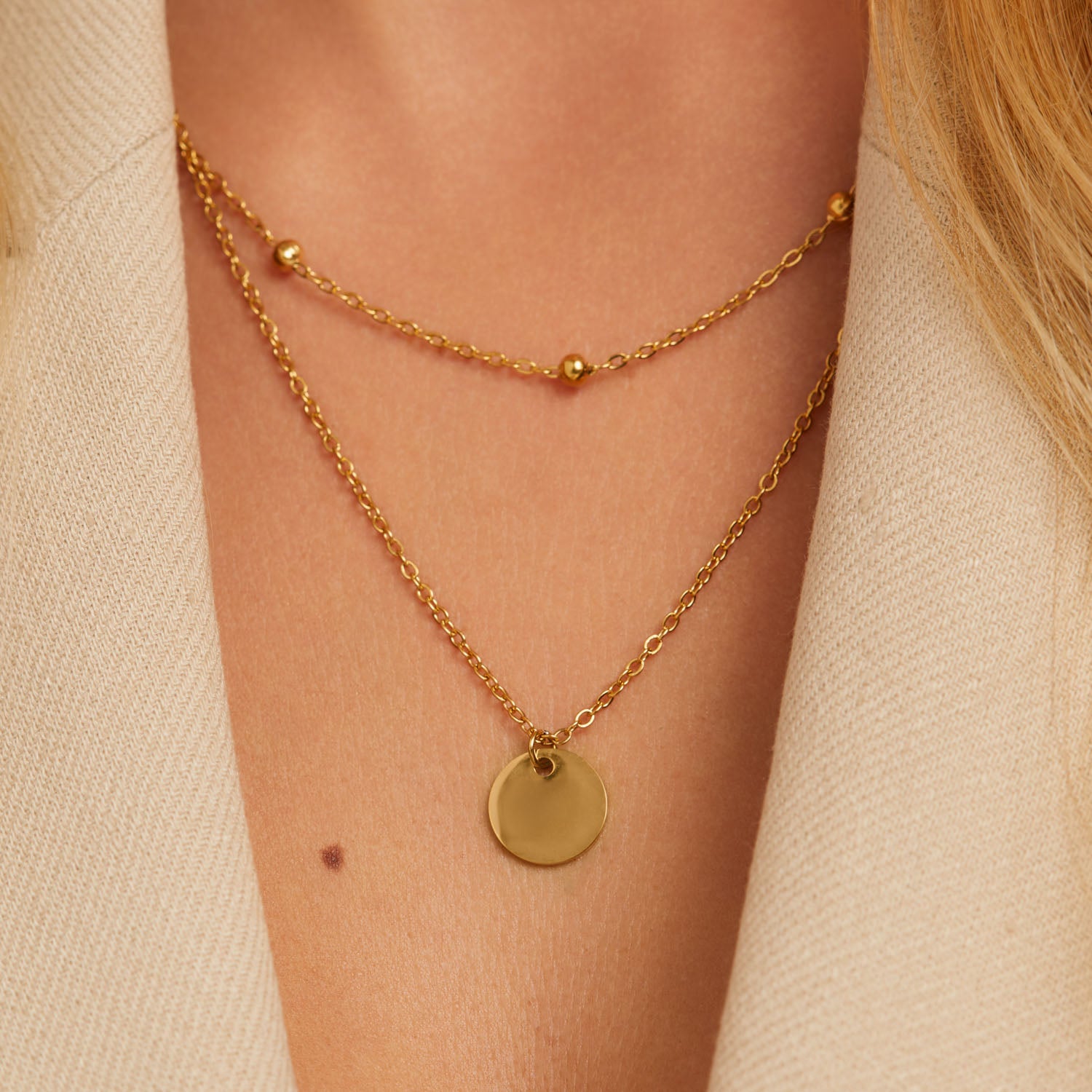 Colar Duplo com Círculo Slim Banhado em Ouro 18k