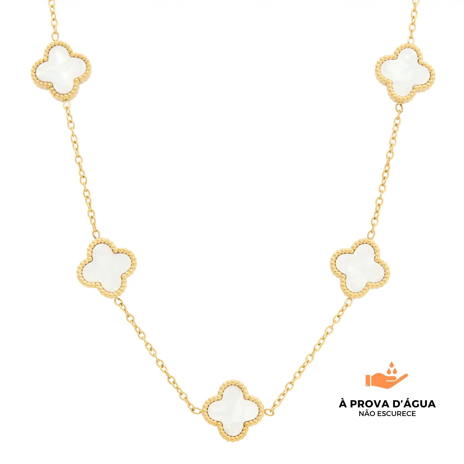 Colar de Trevo Branco Banhado em Ouro 18k