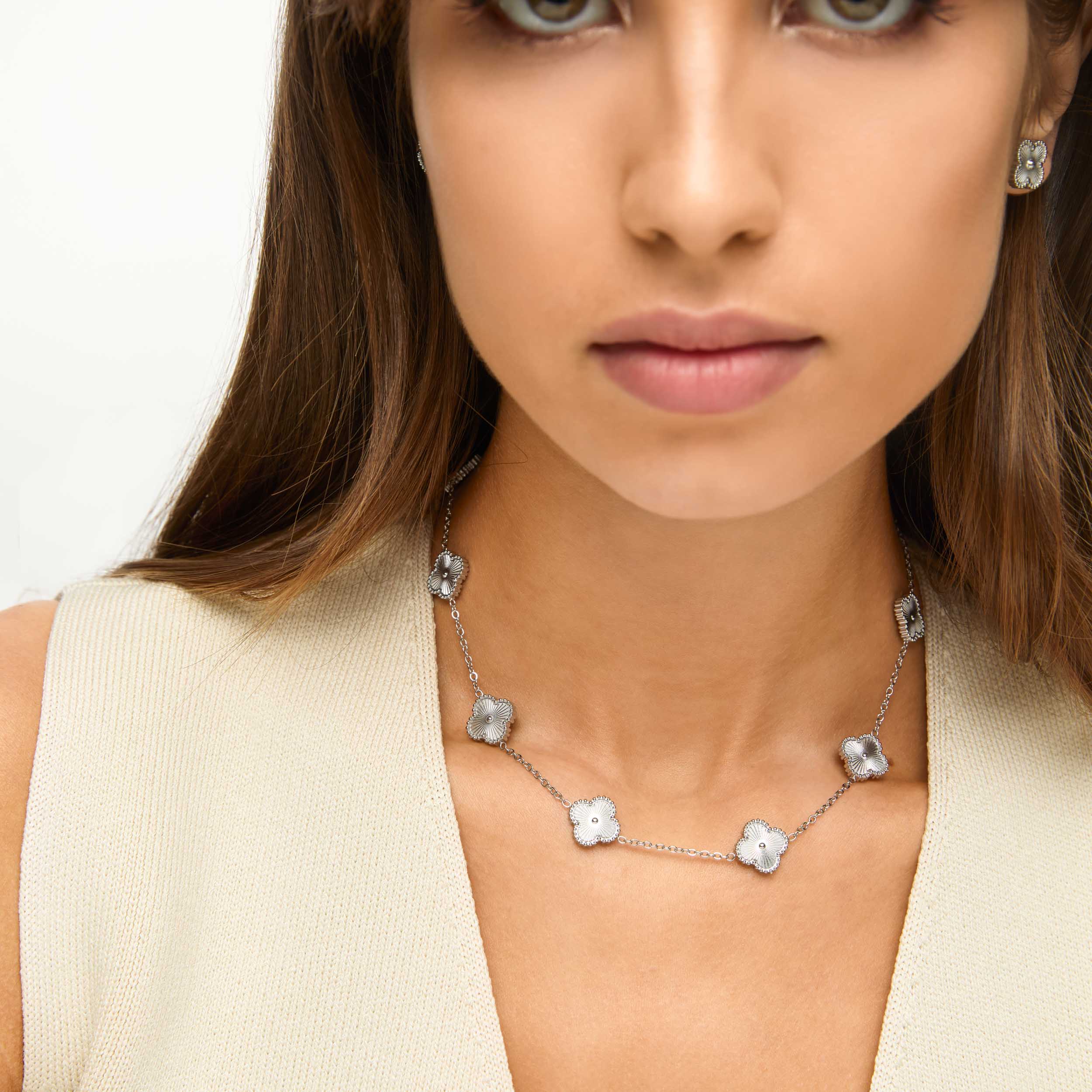 Colar Trevo Prata Banhado em Prata