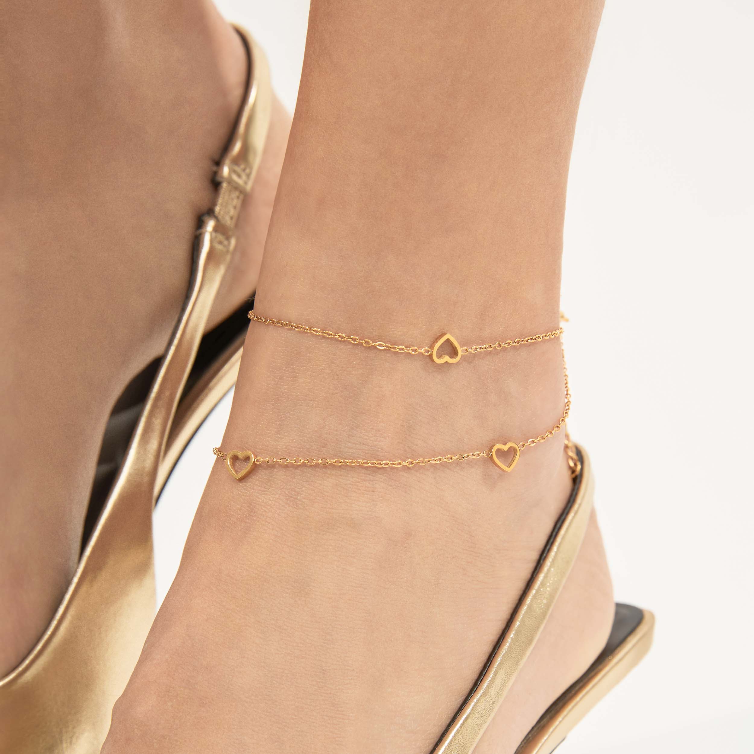 Tornozeleira Corações Banhada em Ouro 18k
