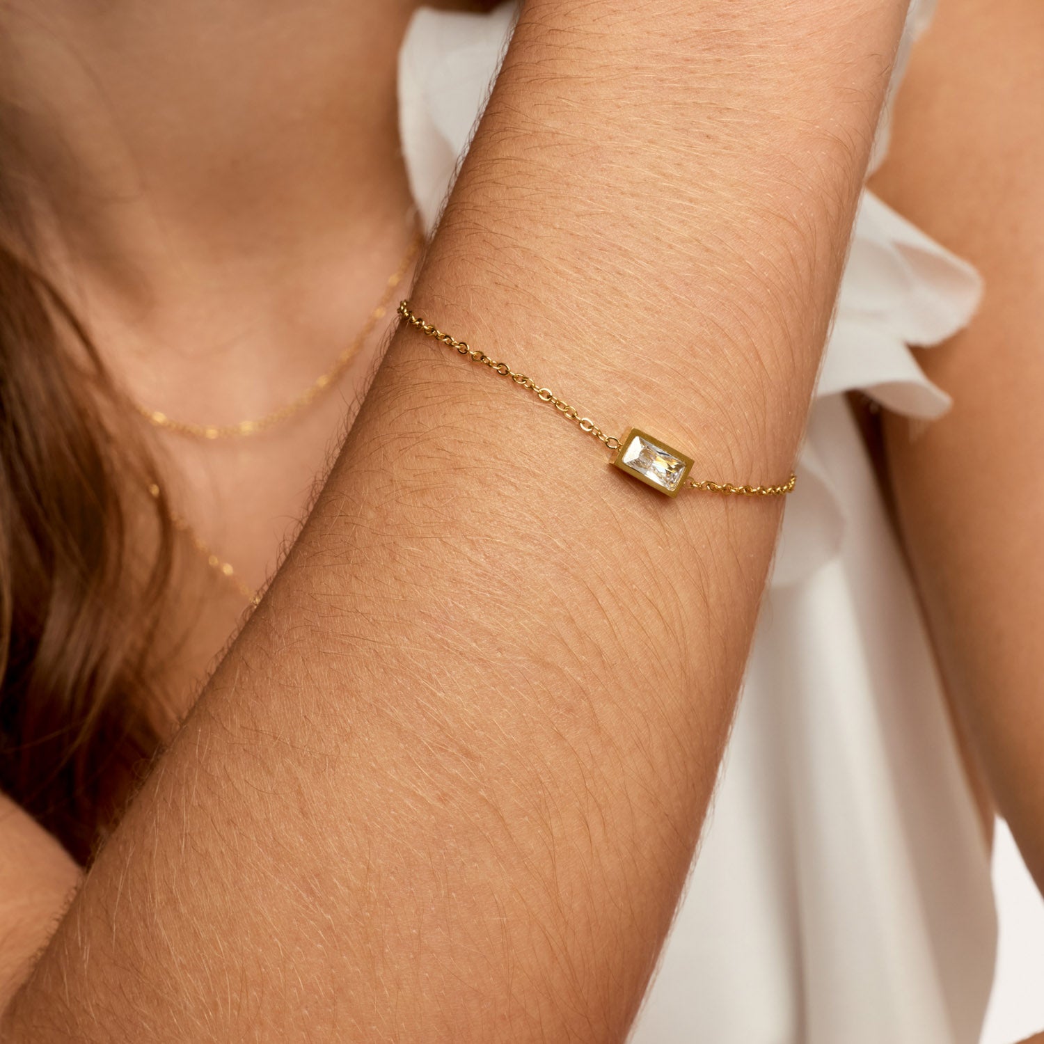 Pulseira Cristal Retangular Banhada em Ouro 18k