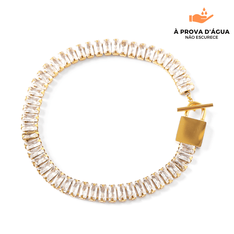 Pulseira Riviera Retangular Banhada em Ouro 18k