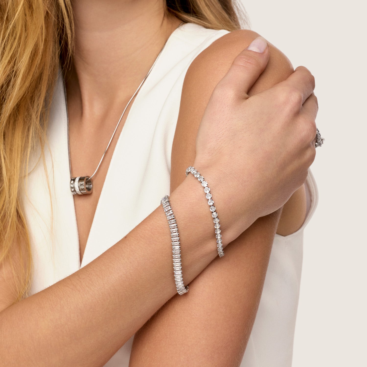 Pulseira Riviera Retangular Banhada em Prata