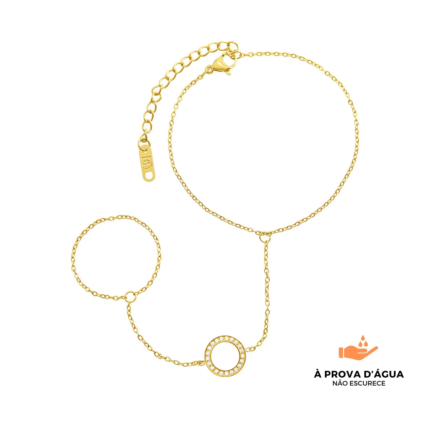 Pulseira de Mão Círculo de Luz Banhada em Ouro 18k