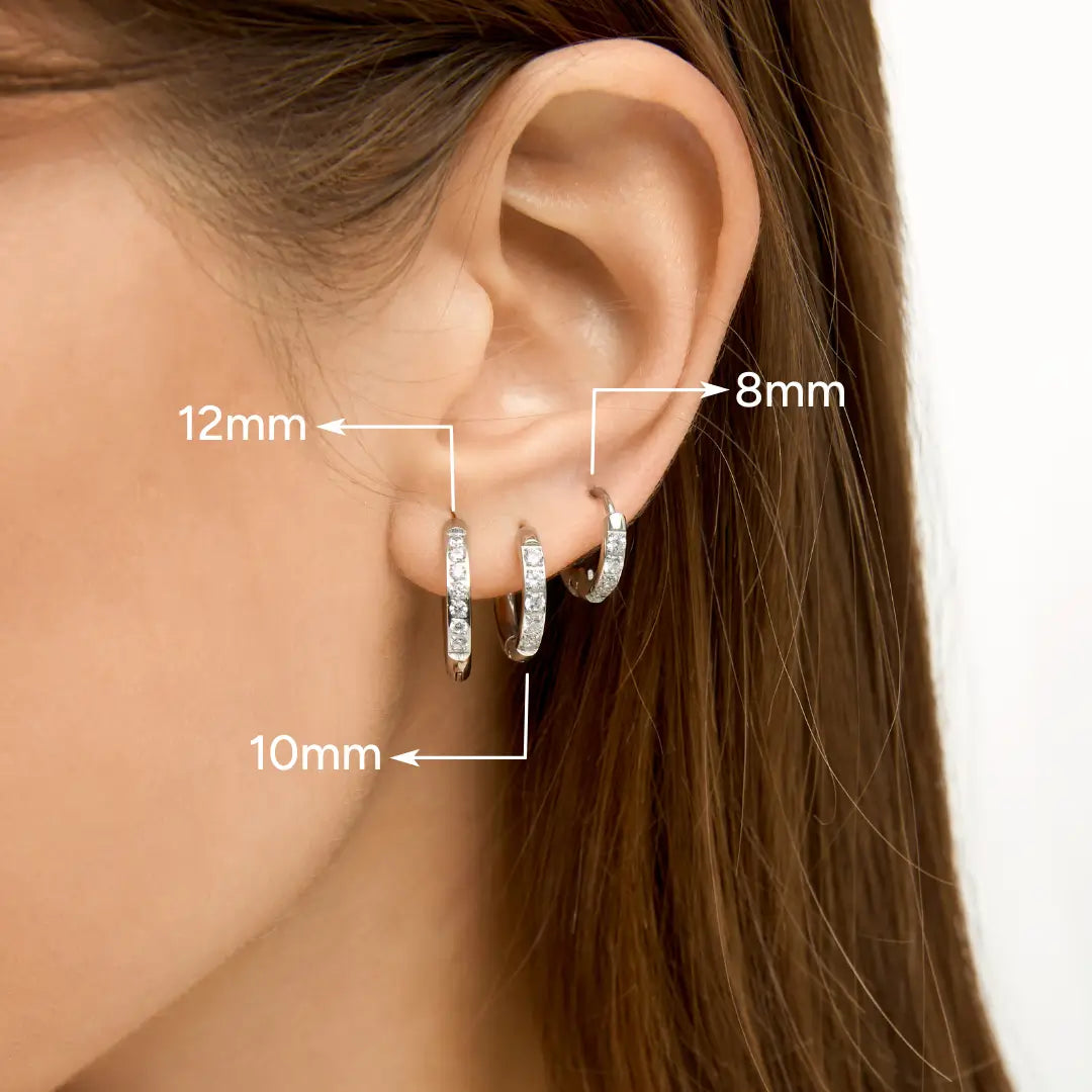 Trio de Brincos de Argola com Pedras Brilhantes Banhados em Prata