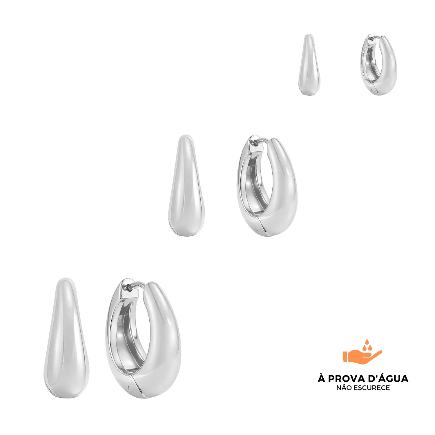 Trio de Brincos Londrinos Banhados em Prata