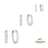 Trio de Brincos de Argola com Pedras Brilhantes Banhados em Prata