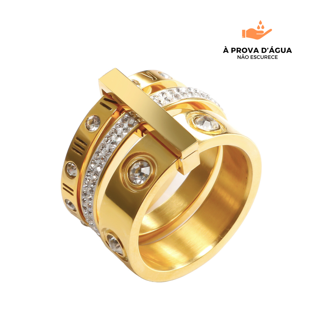 Anel Triplo Glamour Banhado em Ouro 18k