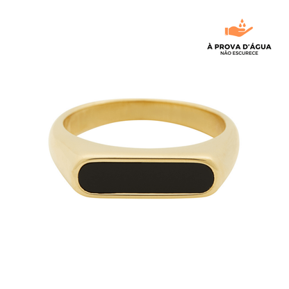 Anel Slim Havine Black Banhado em Ouro 18k