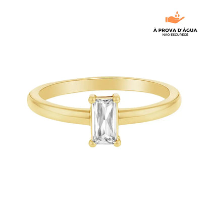 Anel Solitário Cristal Banhado em Ouro 18k