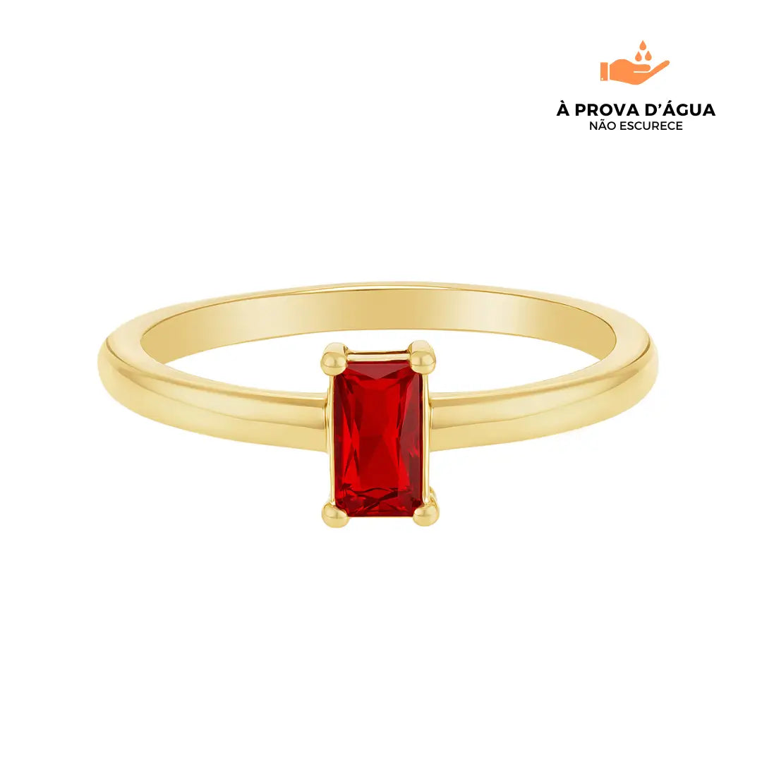 Anel Solitário Rubí Banhado em Ouro 18k
