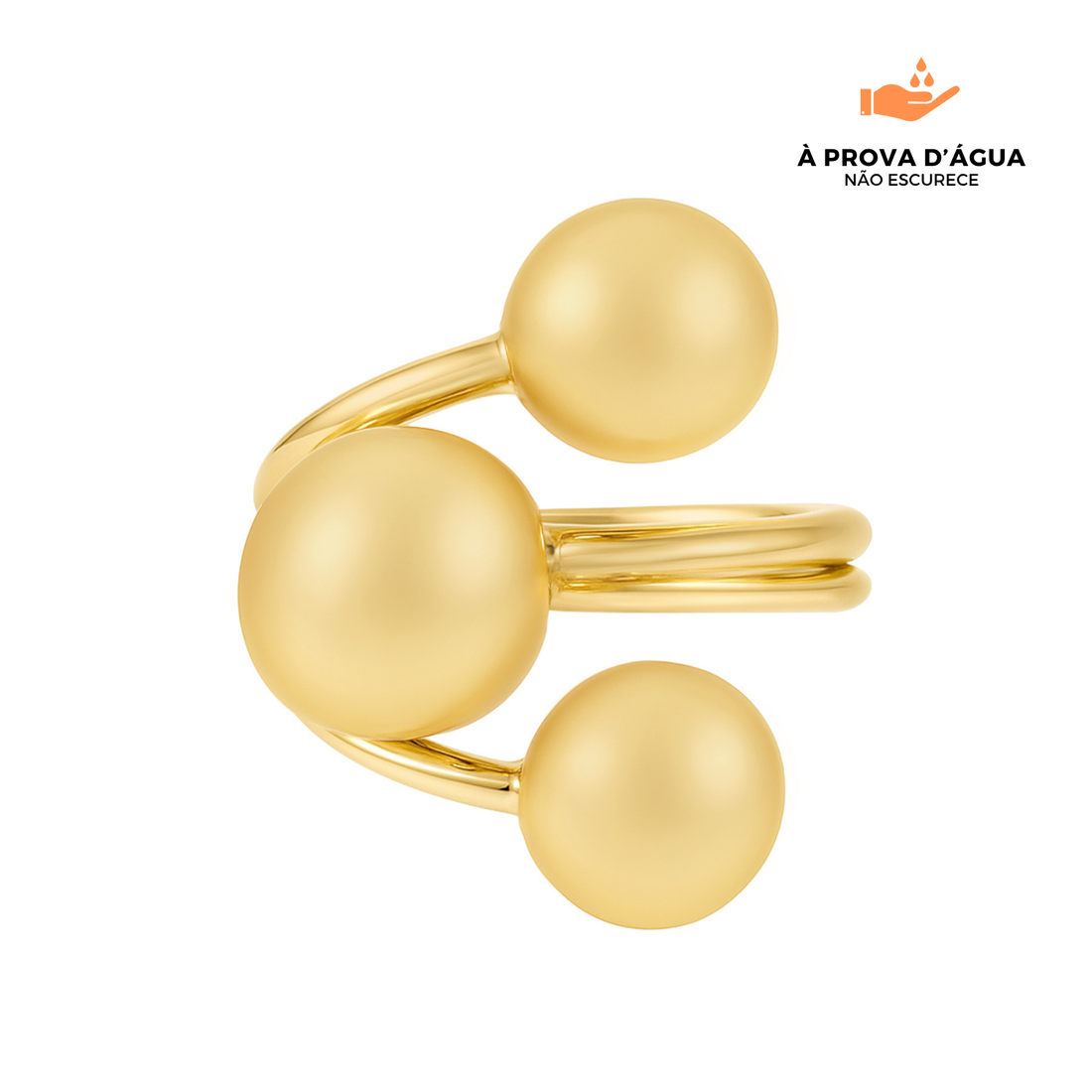 Anel Três Pontos Regulável Banhado em Ouro 18k