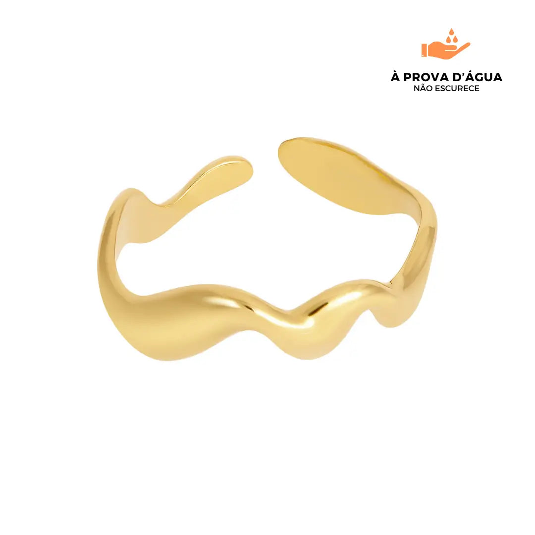 Anel Linhas Curvadas Regulável Banhado em Ouro 18k