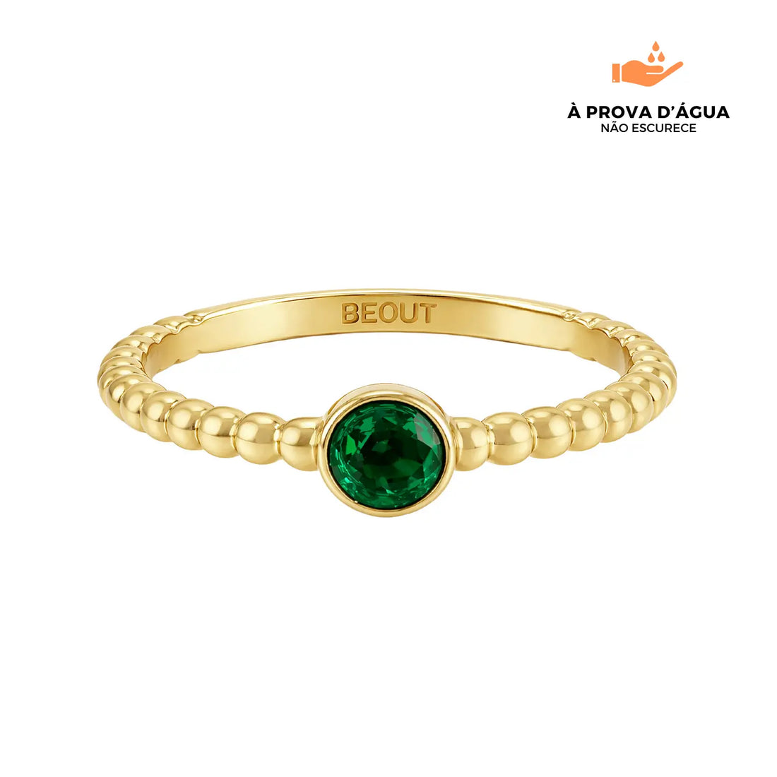 Anel Ponto Esmera Banhado em Ouro 18k