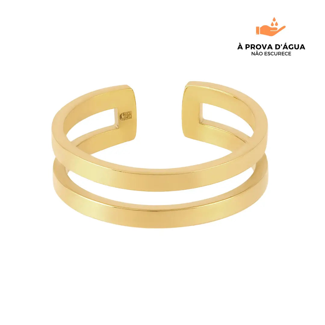 Anel Duplo Slim Regulável Banhado em Ouro 18k