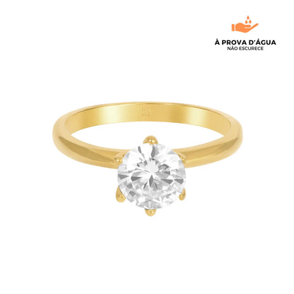 Anel Solitário Beout Banhado em Ouro 18k
