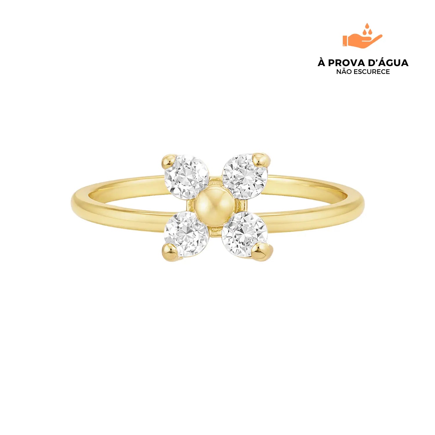 Anel Solitário Florenza Regulável Banhado em Ouro 18k