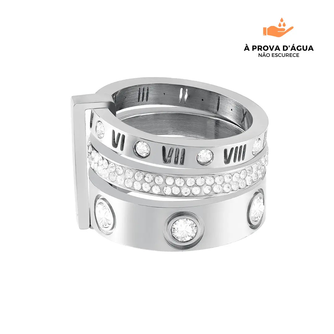 Anel Triplo Glamour Banhado em Prata