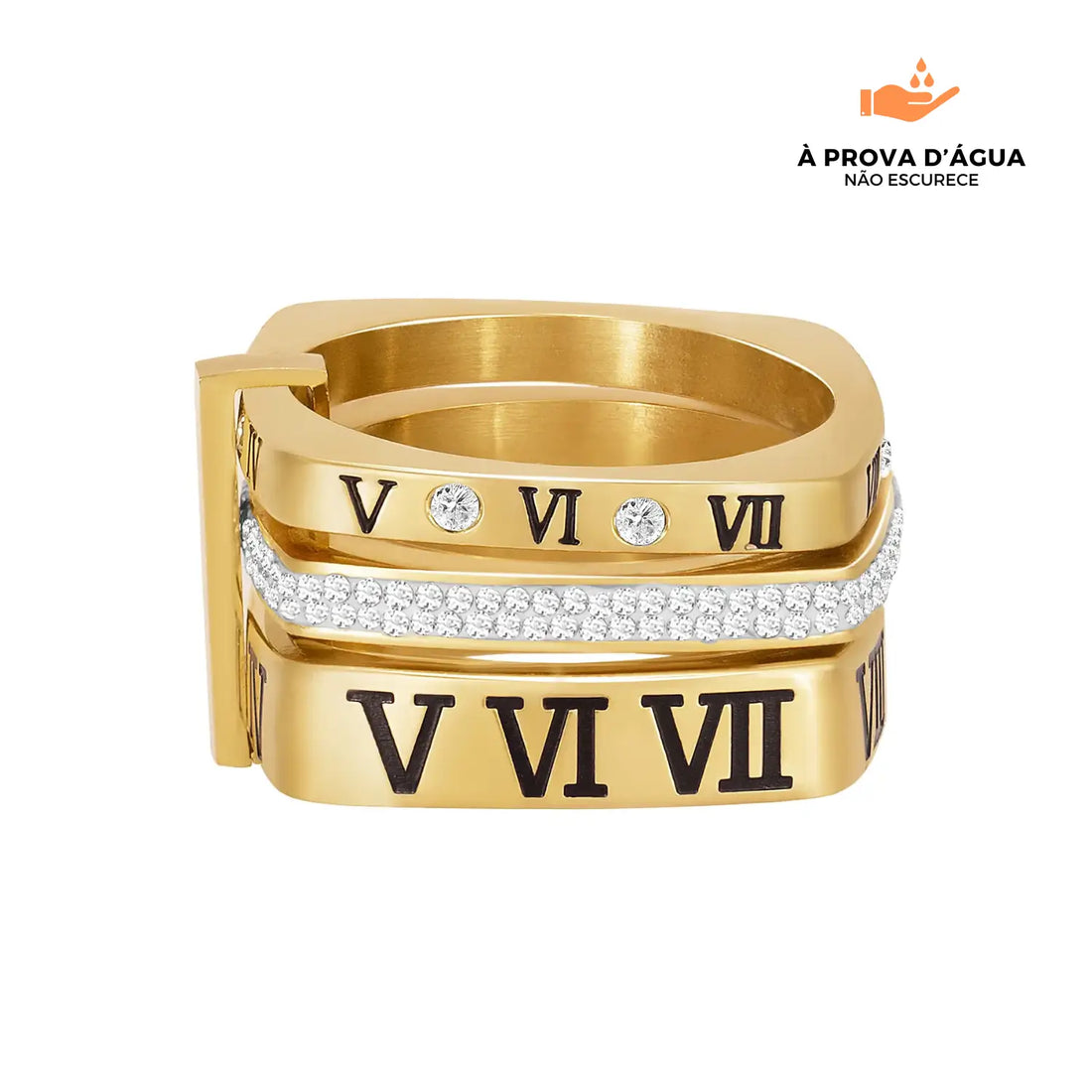 Anel Triplo Romanos Banhado em Ouro 18k