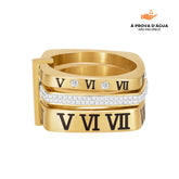 Anel Triplo Romanos Banhado em Ouro 18k