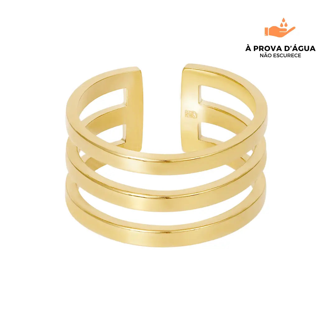 Anel Triplo Slim Regulável Banhado em Ouro 18k