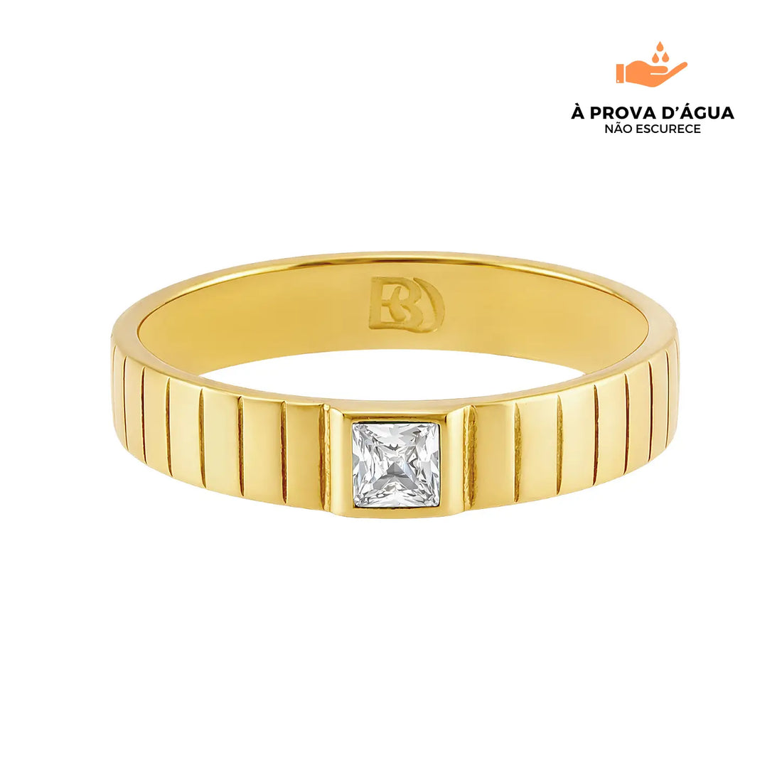 Anel de Linhas Cristal Banhado em Ouro 18k