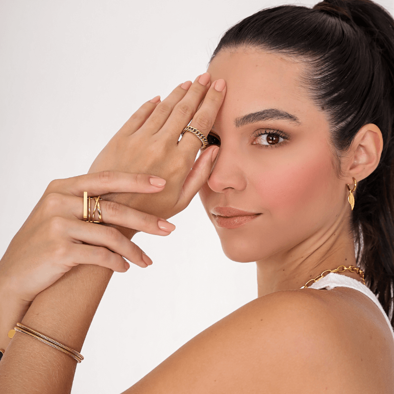 Anel de Corrente Gabriela Banhado em Ouro 18k