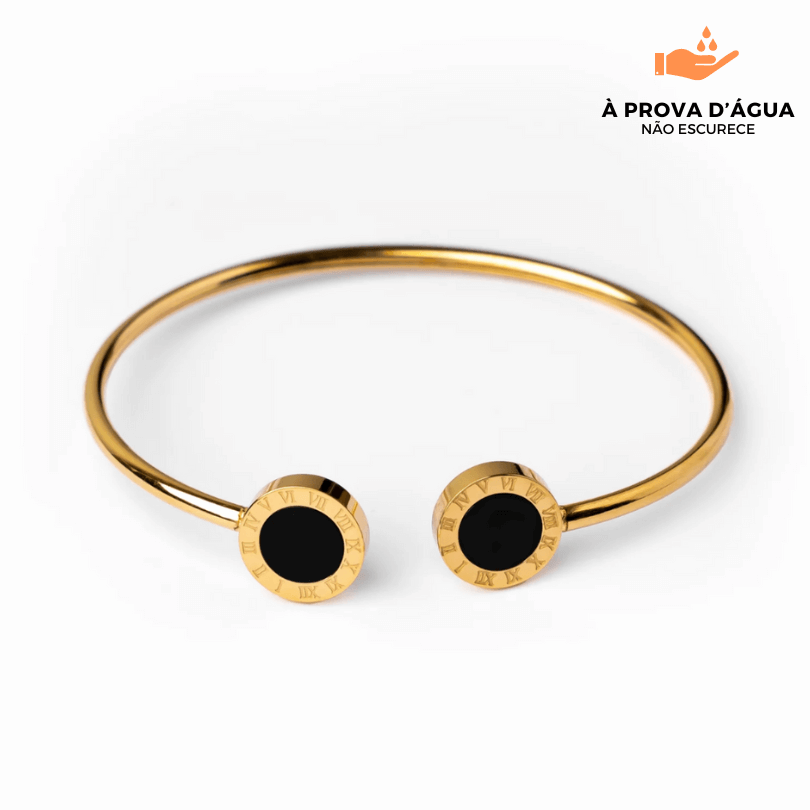 Bracelete Ônix Meia Lua Banhado em Ouro 18k