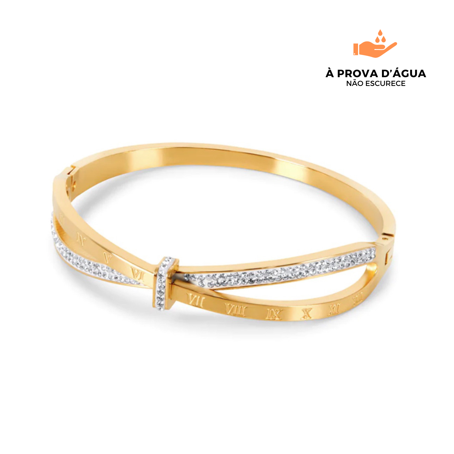 Bracelete Romano com Pedras Brilhantes Banhado em Ouro 18k