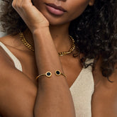 Bracelete Ônix Meia Lua Banhado em Ouro 18k