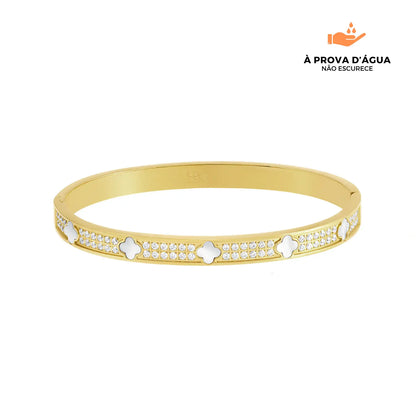 Bracelete Trevo Branco Banhado em Ouro 18k