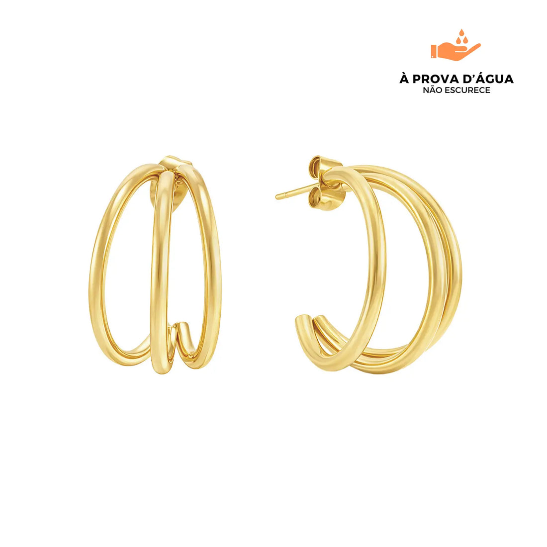 Brincos Curva Dourada Banhados em Ouro 18k