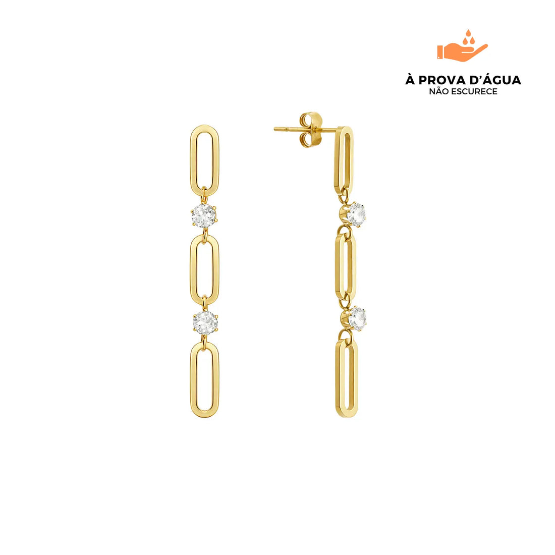 Brincos de Elos Glamour Banhados em Ouro 18k