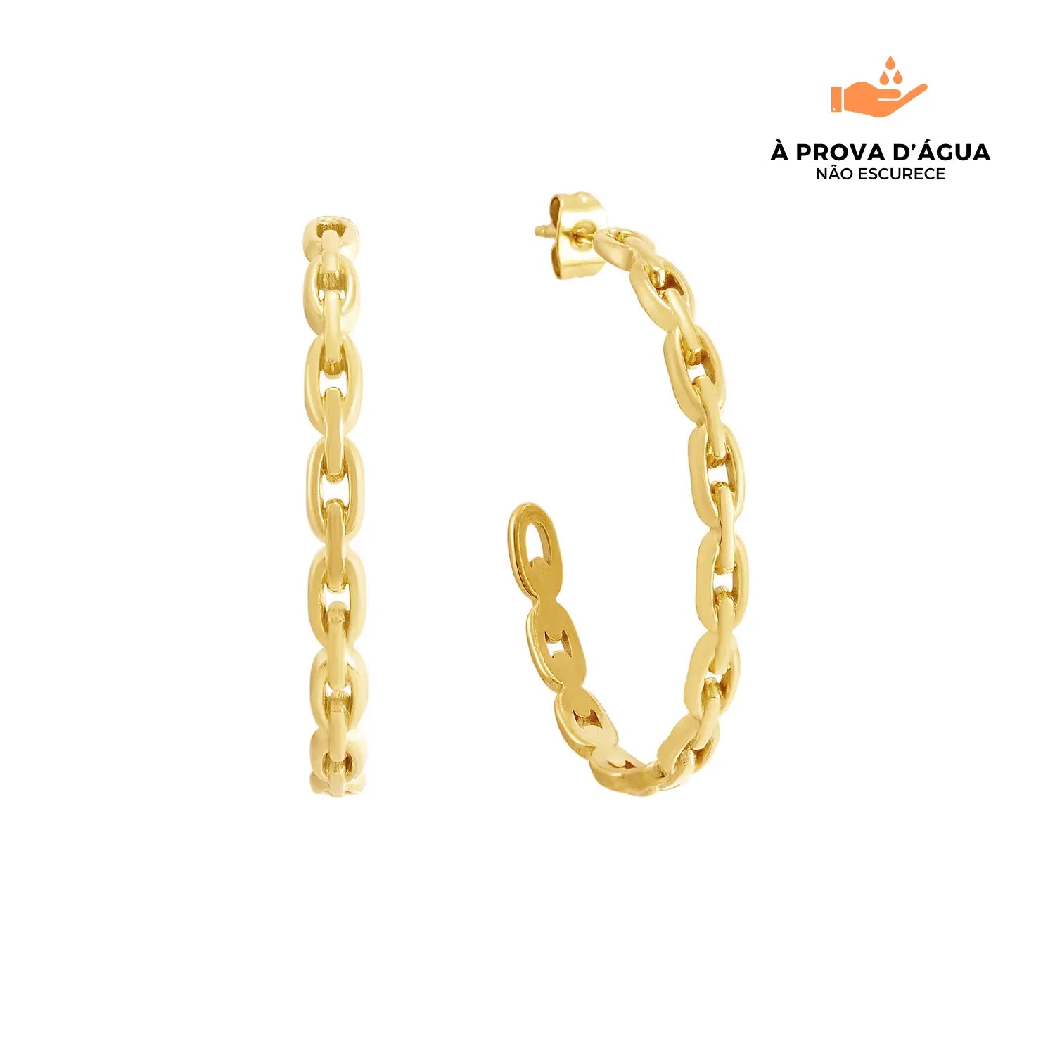Brincos Elos Modernos Banhados em Ouro 18k