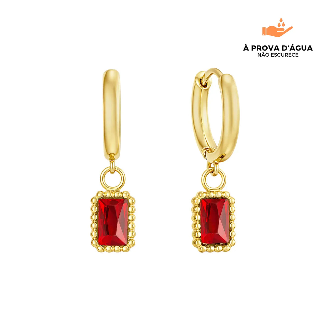 Brincos Rubí Banhados em Ouro 18k