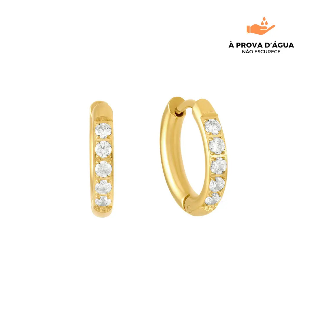 Brincos de Argola com Pedras Brilhantes 10MM Banhado em Ouro 18k
