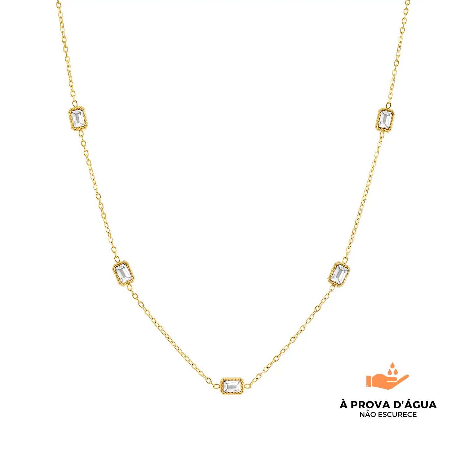 Colar Cristal Banhado em Ouro 18k