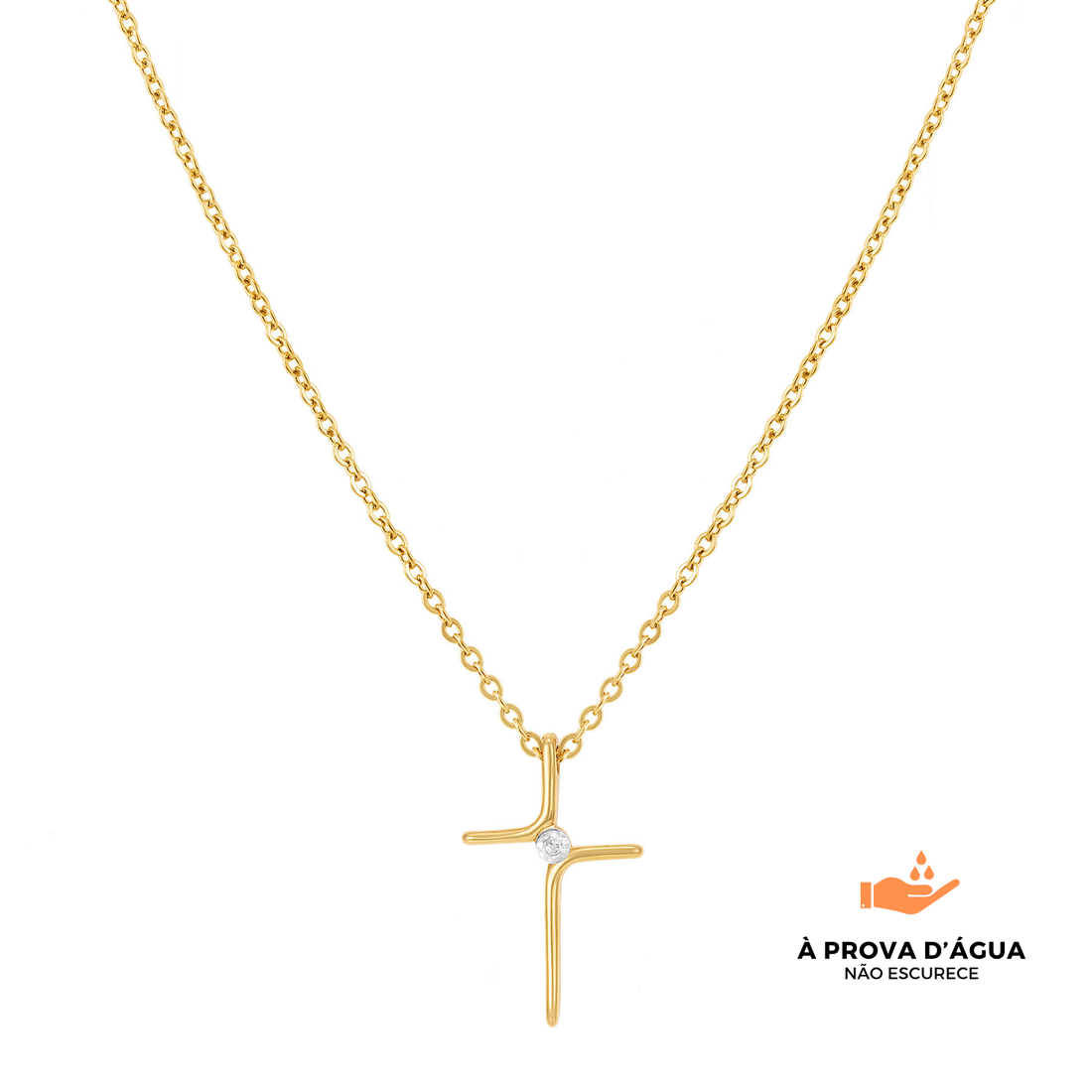 Colar Cruz com Pedra Banhado em Ouro 18k