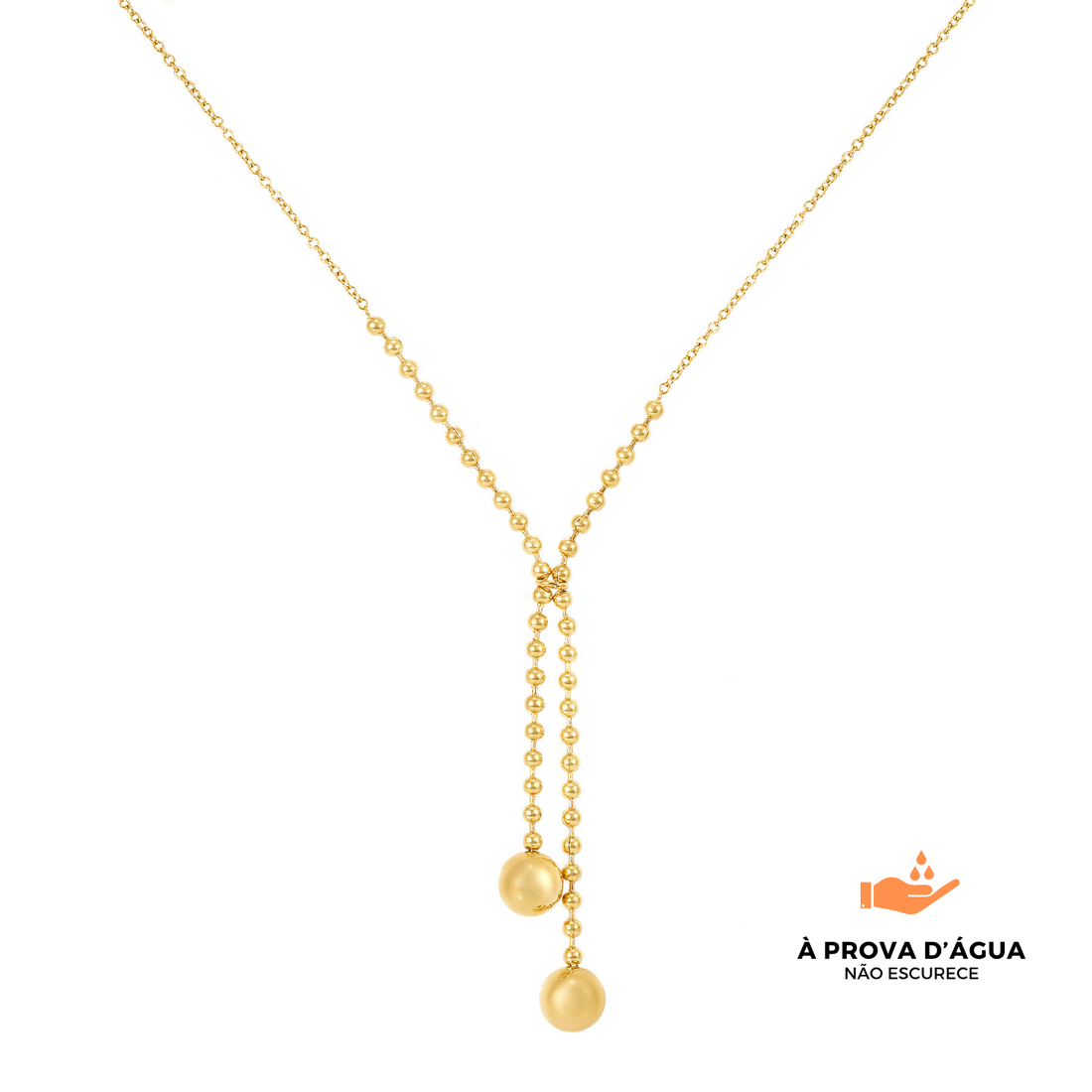 Colar Dois Pontos Regulável Banhado em Ouro 18k