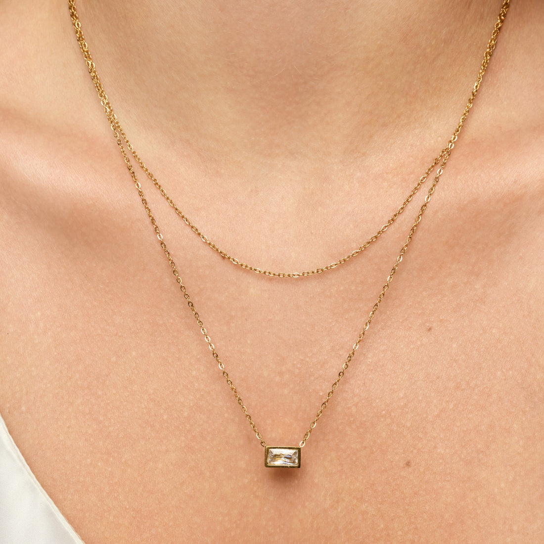 Colar Duplo Cristal Banhado em Ouro 18k