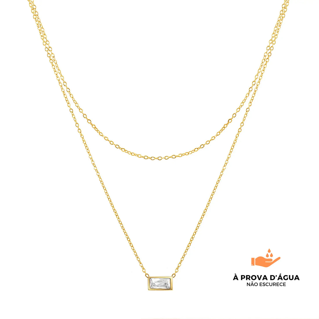 Colar Duplo Cristal Banhado em Ouro 18k