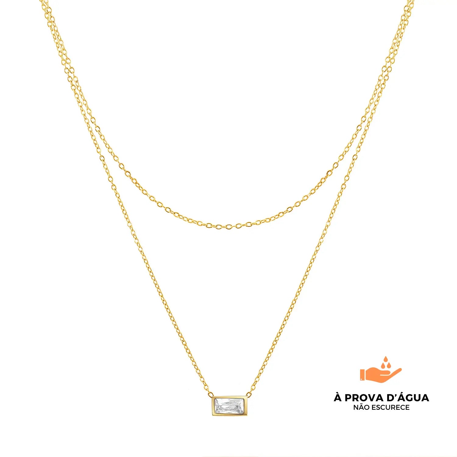 Colar Duplo Cristal Banhado em Ouro 18k