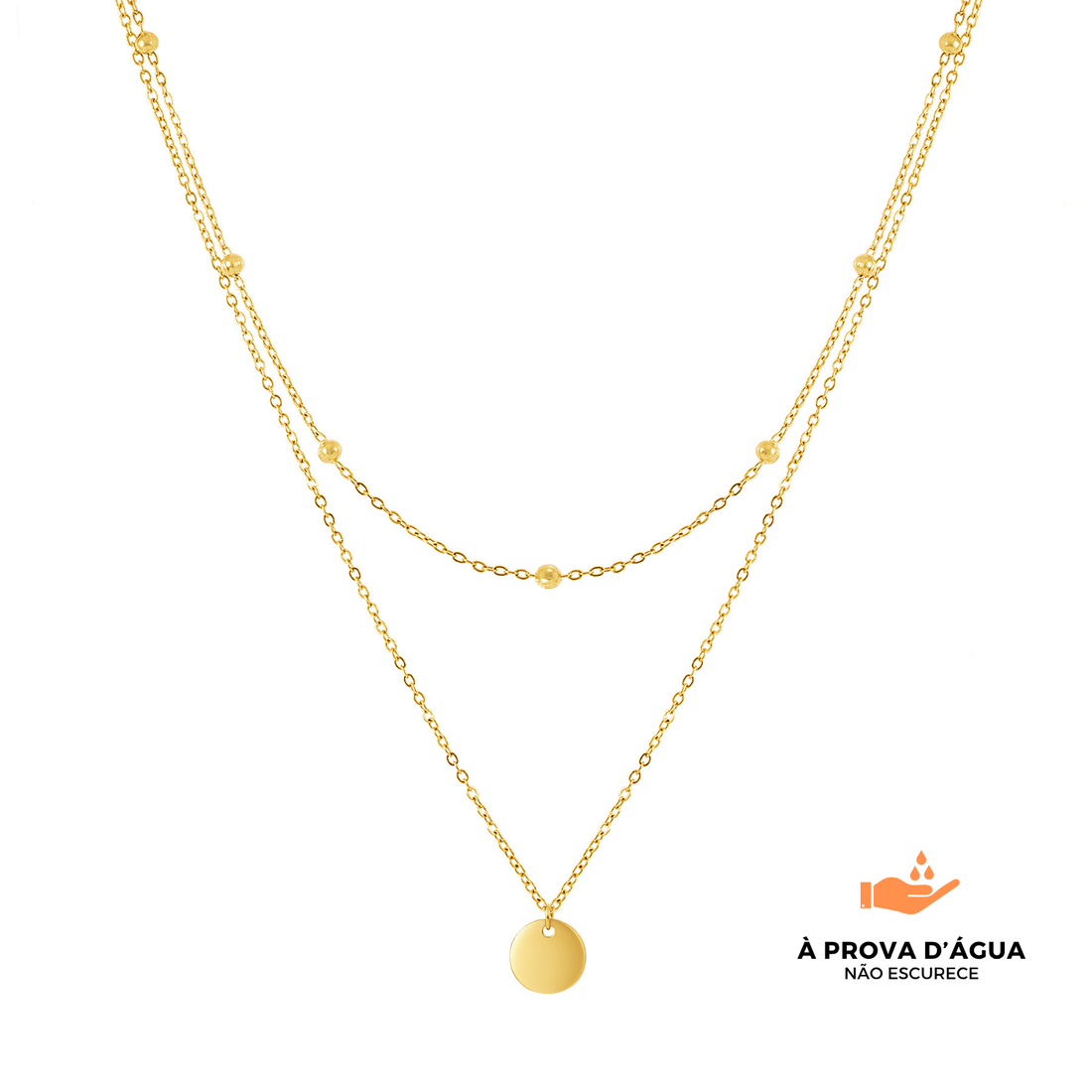 Colar Duplo com Círculo Slim Banhado em Ouro 18k
