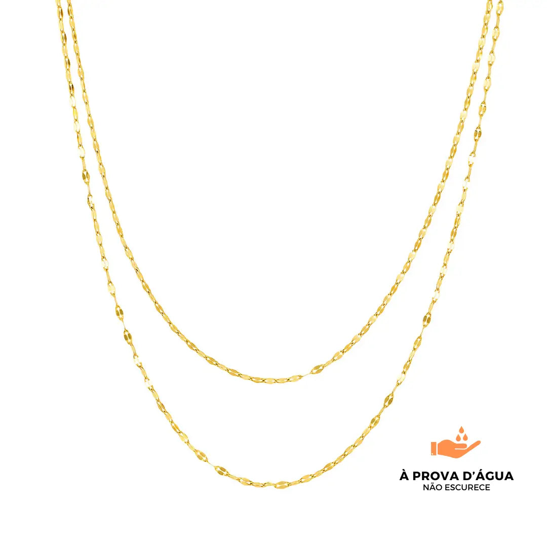 Colar Folhas Douradas Duplo Banhado em Ouro 18k