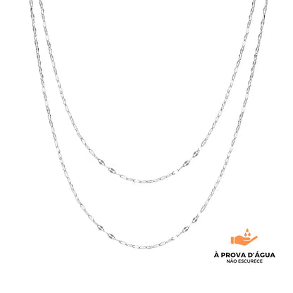 Colar Folhas Duplo Banhado em Prata